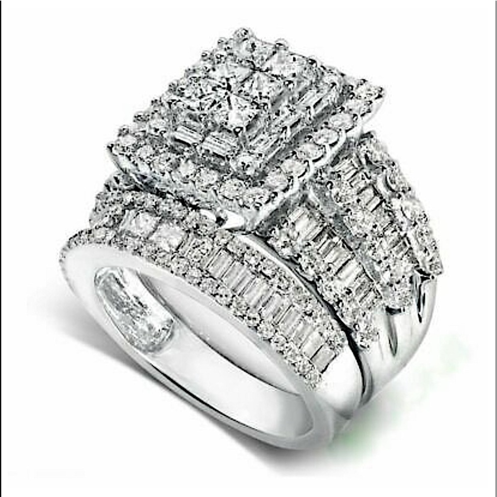 NEW 2 PIECE 925 STERLING SILVER DIAMOND ZIRCON ENGAGEMENT RING - Picture 6 of 10